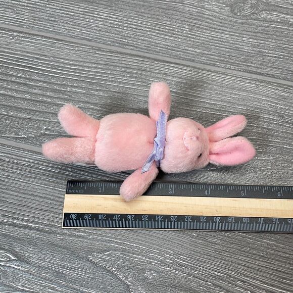 Carters Pink Bunny Rabbit 5in Finger Puppet Purple Bow Plush Stuffed Animal Toy - Picture 7 of 7